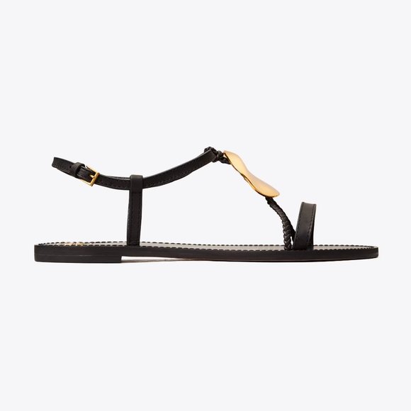 Tory Burch PATOS MULTI-STRAP SANDAL Black Gold Disc 7 - Picture 4 of 8